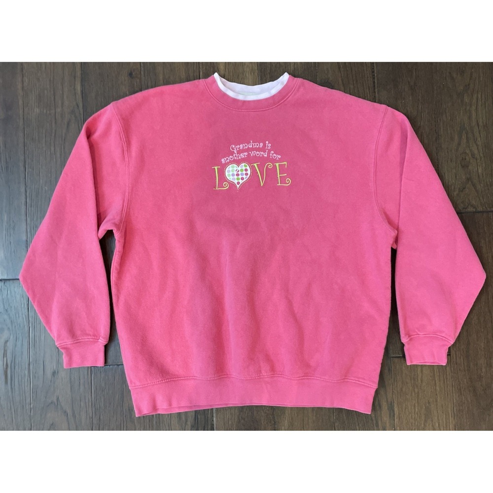 Vtg Grandma Novelty Sweatshirt Women XL Pink Love Embroidered Crew‎ Valentines